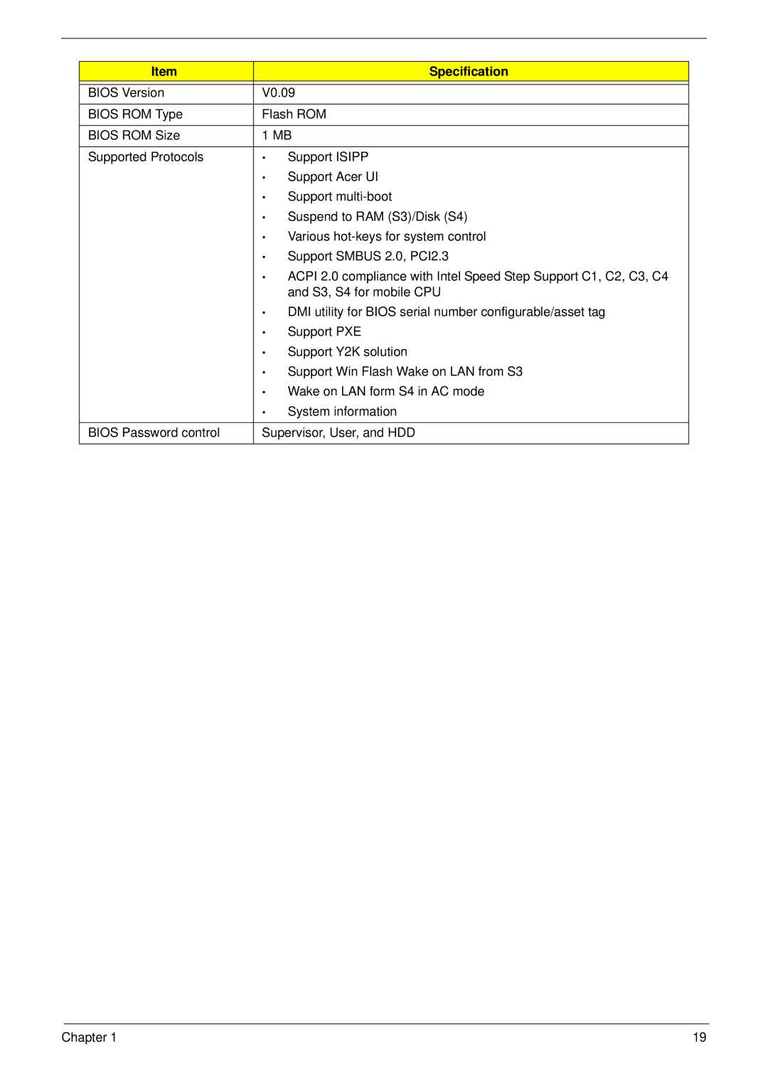 Acer 4736Z, 4736G manual Specification 