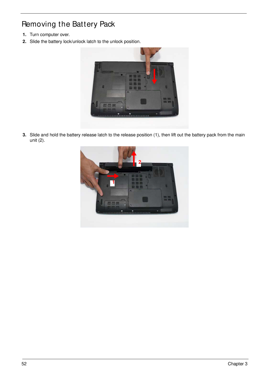 Acer 4736G, 4736Z manual Removing the Battery Pack 