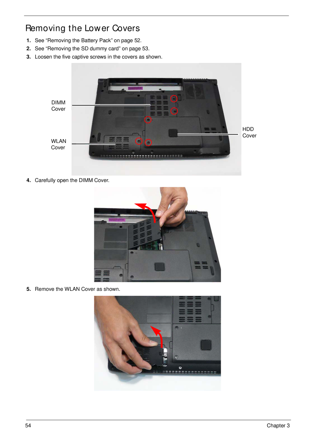 Acer 4736G, 4736Z manual Removing the Lower Covers 