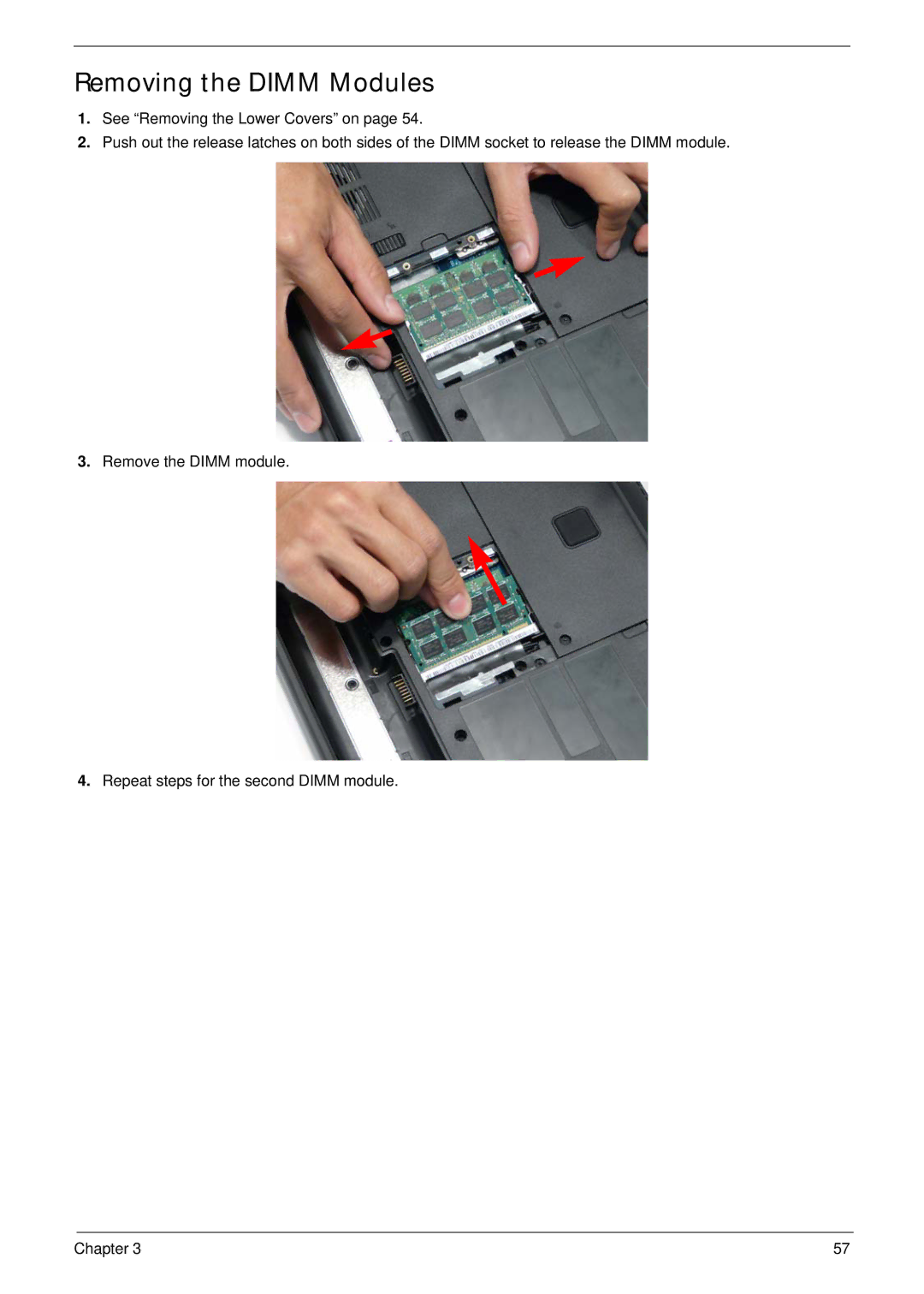 Acer 4736Z, 4736G manual Removing the Dimm Modules 