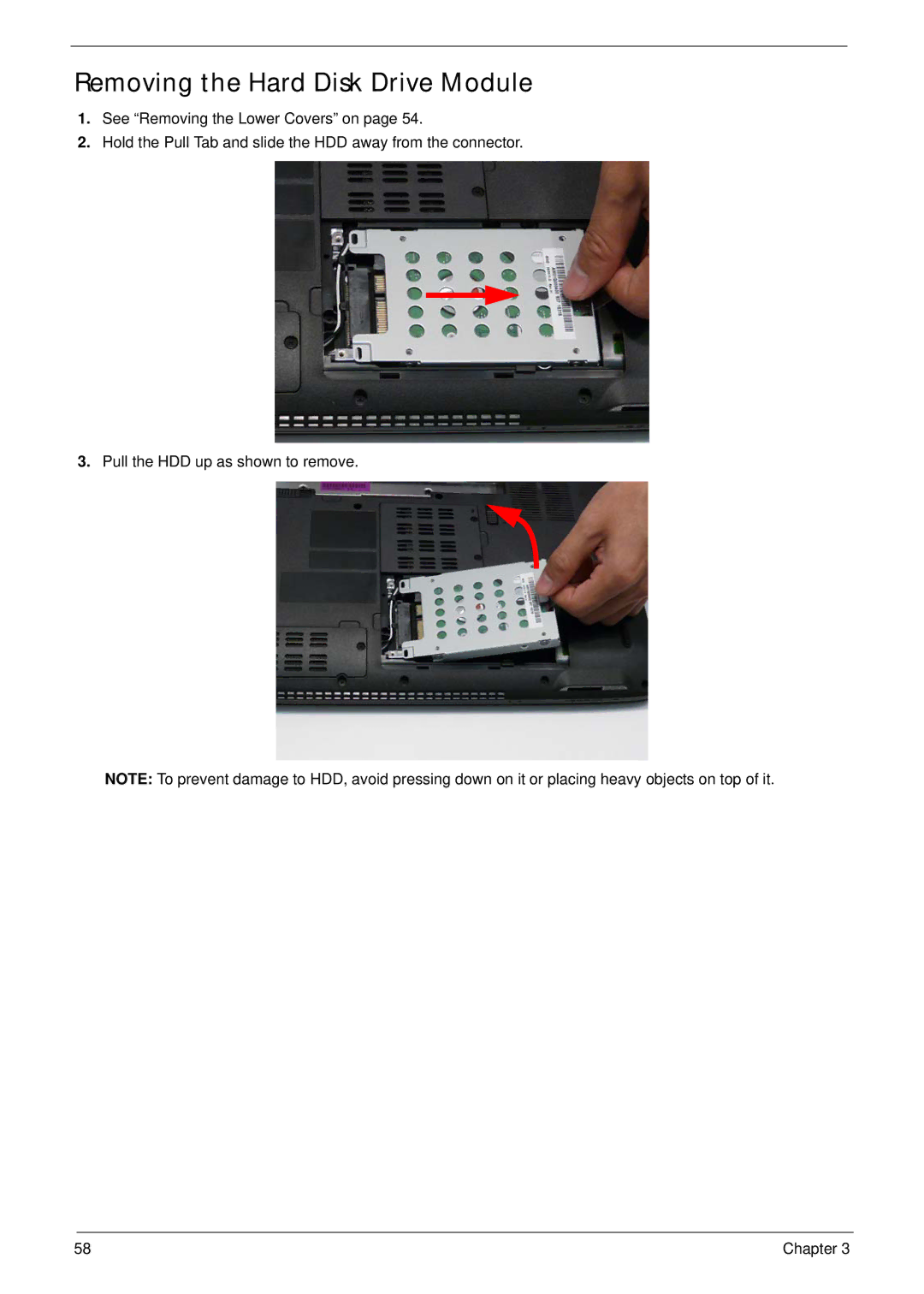 Acer 4736G, 4736Z manual Removing the Hard Disk Drive Module 