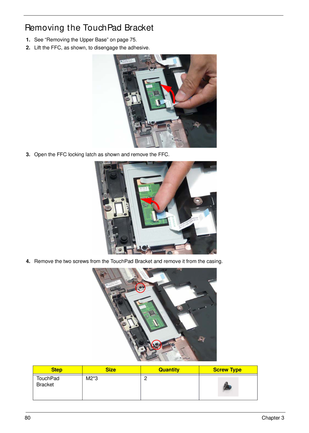 Acer 4736G, 4736Z manual Removing the TouchPad Bracket 