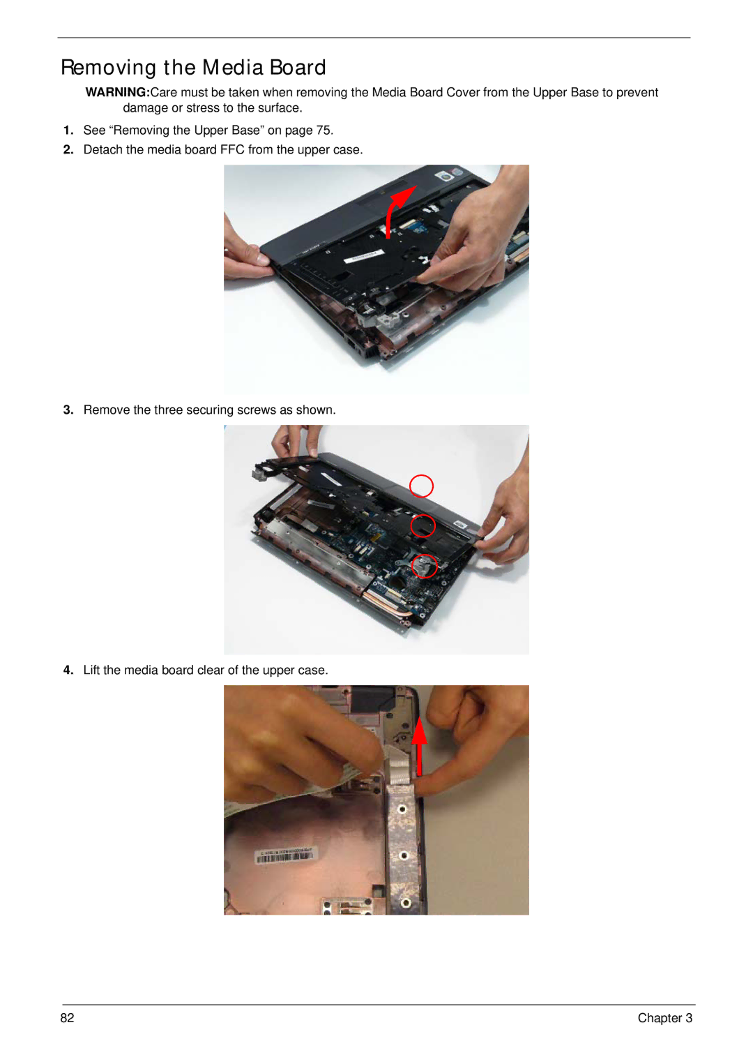 Acer 4736G, 4736Z manual Removing the Media Board 