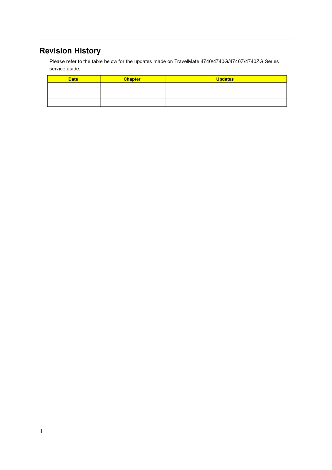 Acer 4740G, 4740ZG manual Revision History 