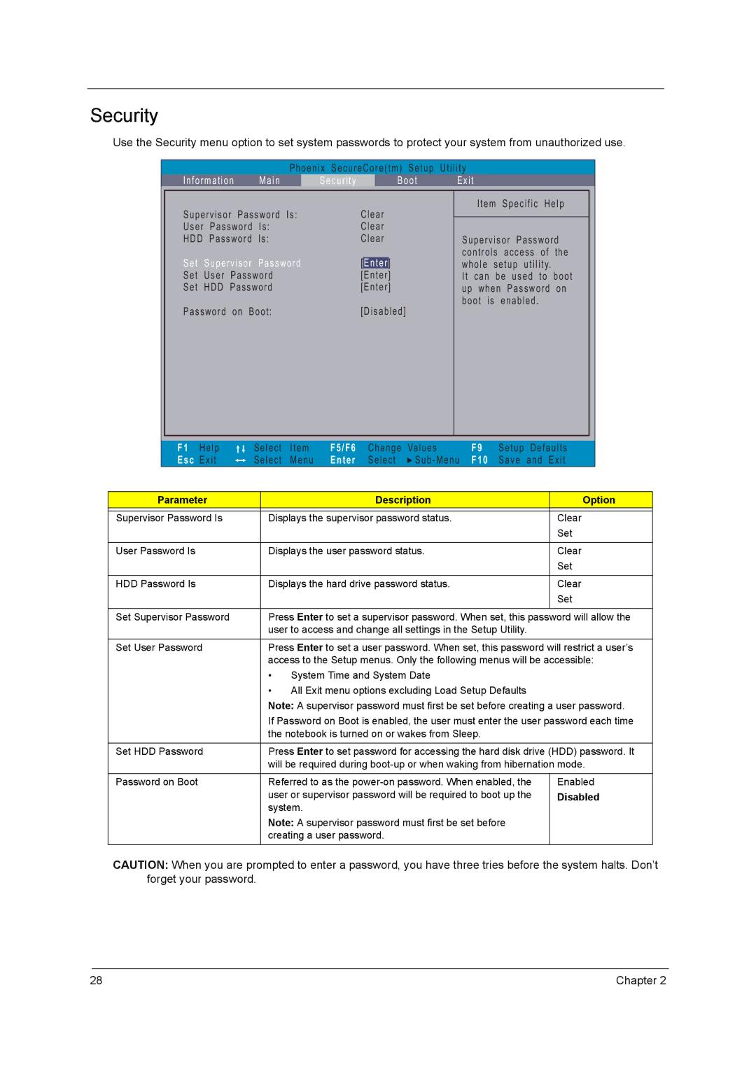 Acer 4740G, 4740ZG manual Security, Hdd 