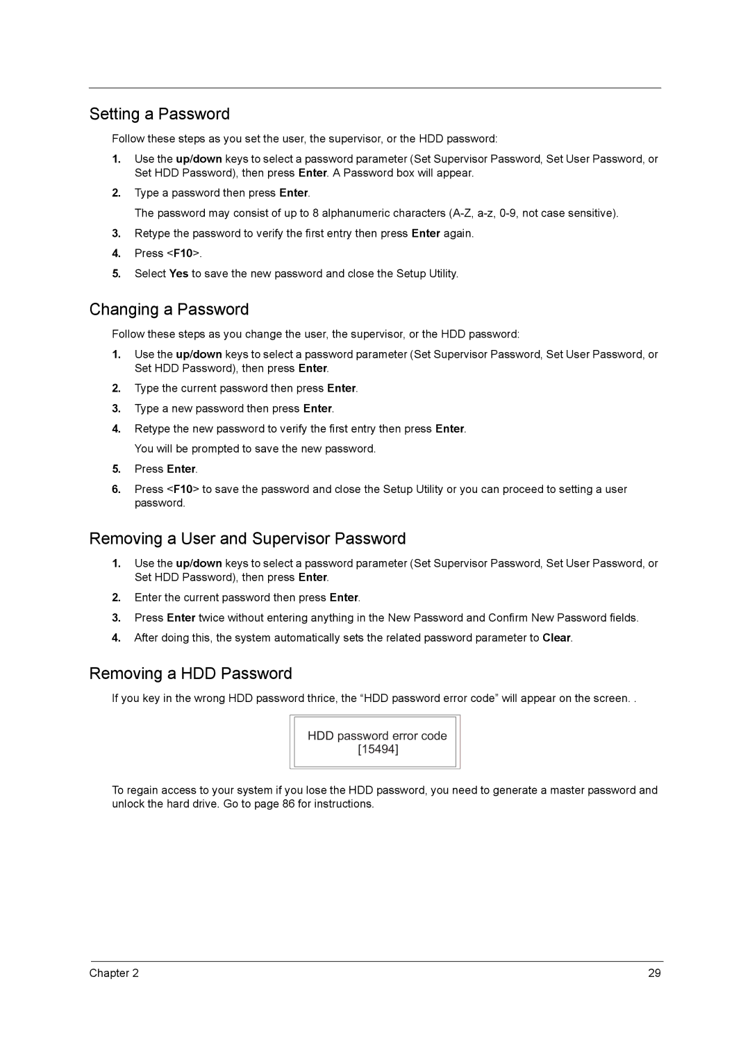 Acer 4740ZG, 4740G manual Setting a Password 