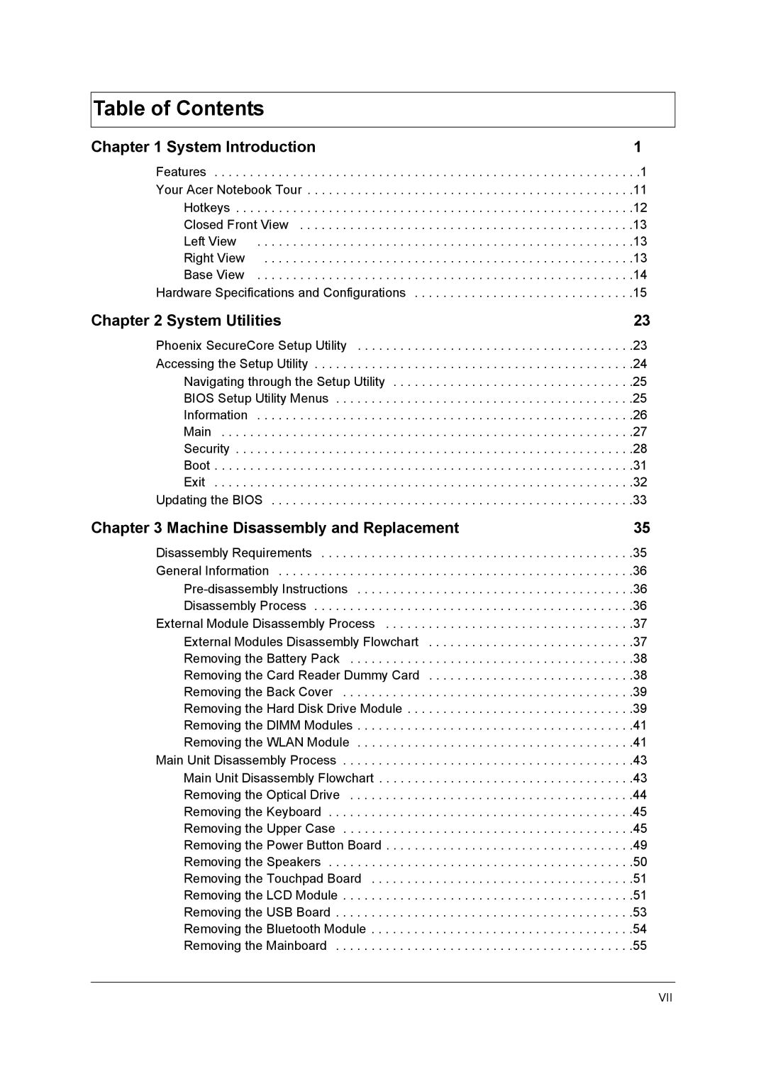 Acer 4740ZG, 4740G manual Table of Contents 