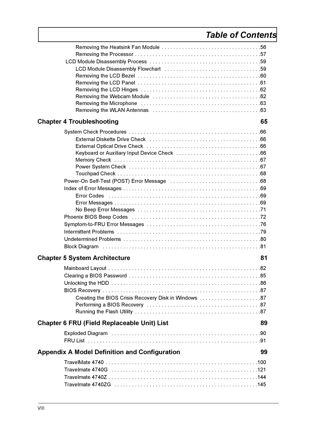 Acer 4740G, 4740ZG manual Table of Contents 