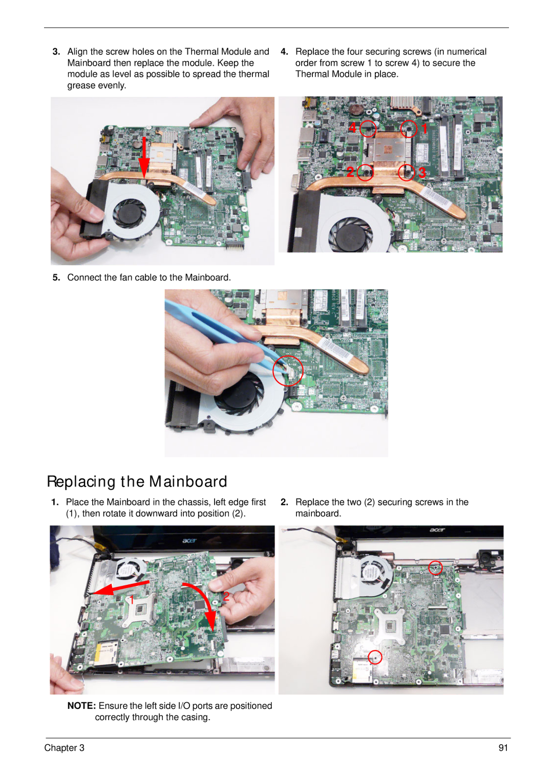 Acer 4745 manual Replacing the Mainboard 