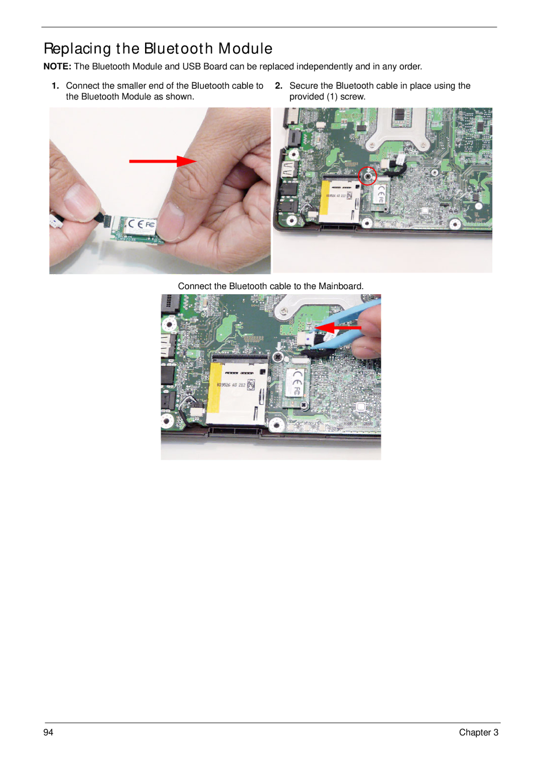 Acer 4745 manual Replacing the Bluetooth Module 