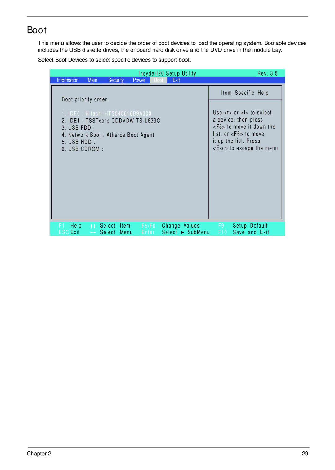 Acer 4745 manual Boot, USB Cdrom 