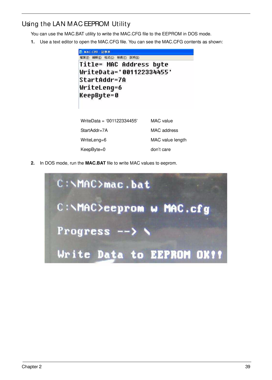 Acer 4745 manual Using the LAN MAC Eeprom Utility 