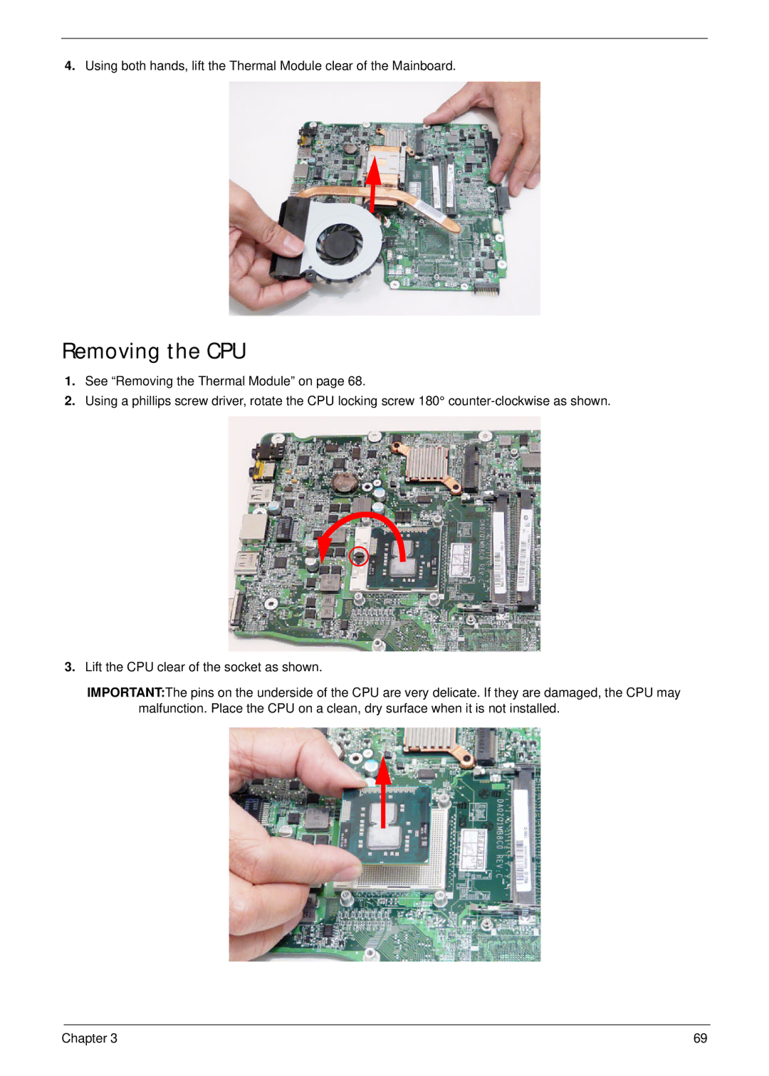 Acer 4745 manual Removing the CPU 