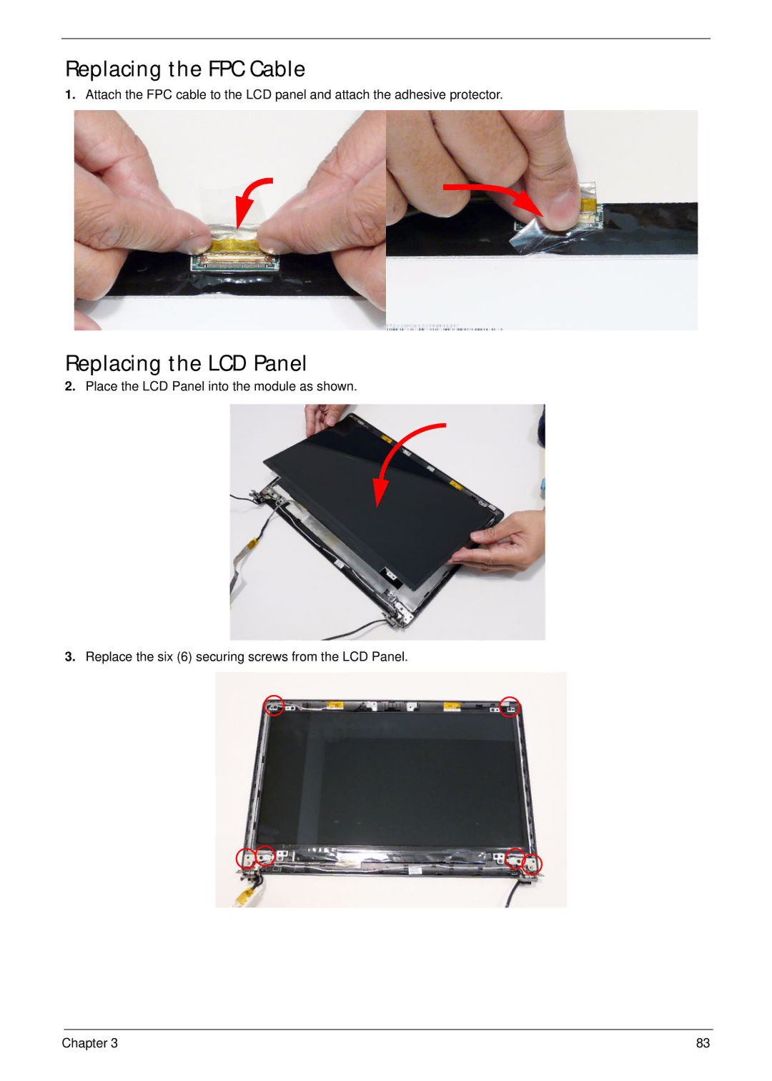 Acer 4745 manual Replacing the FPC Cable, Replacing the LCD Panel 