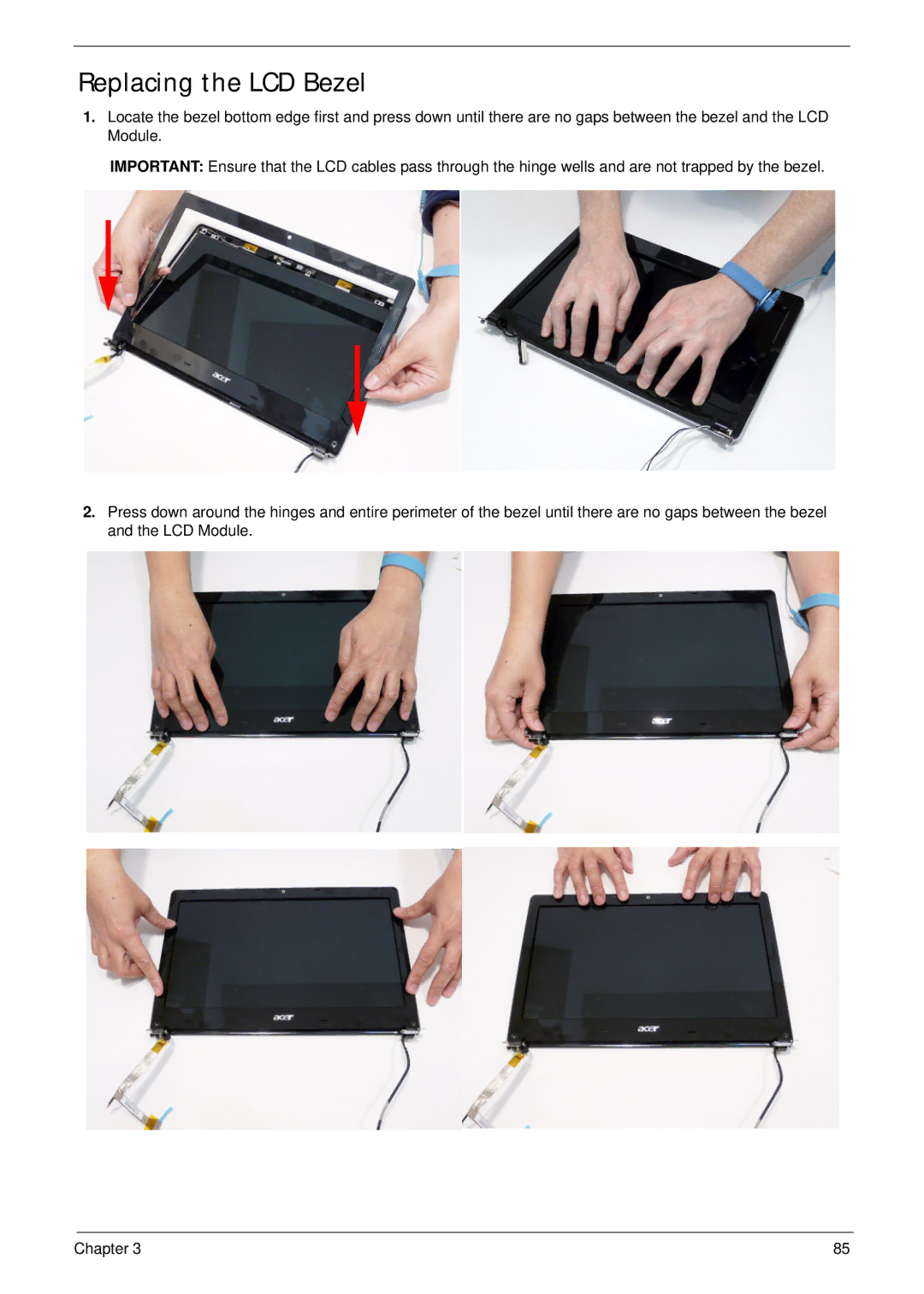 Acer 4745 manual Replacing the LCD Bezel 