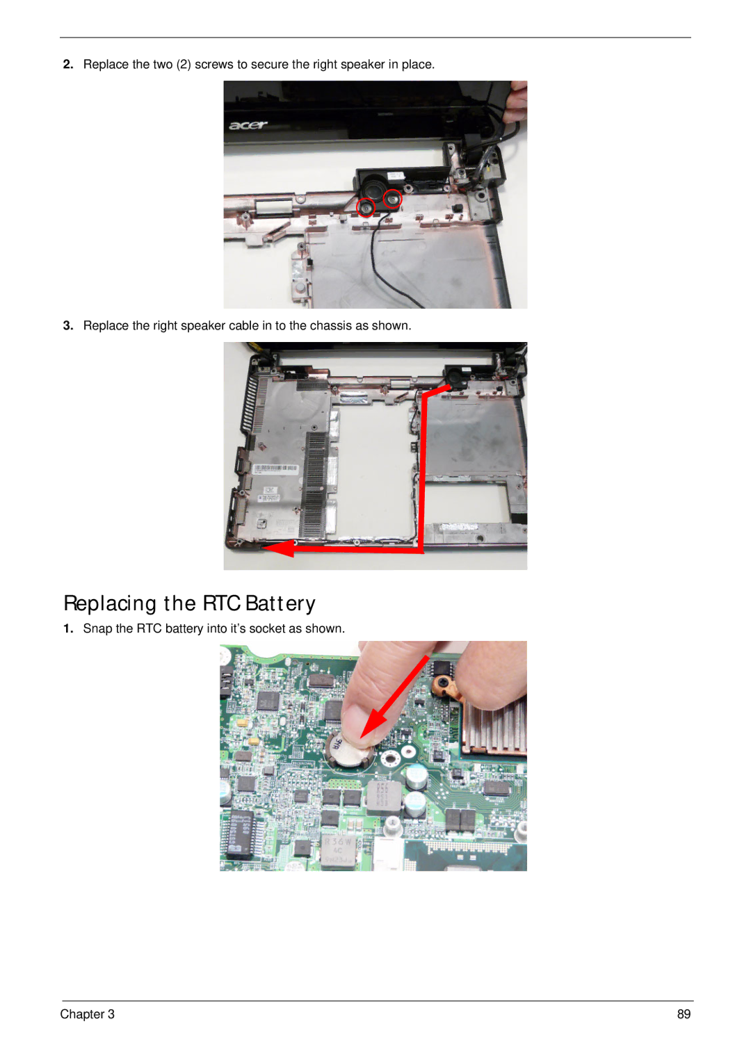 Acer 4745 manual Replacing the RTC Battery 