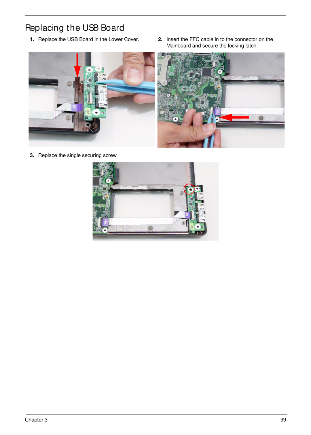 Acer 4820T manual Replacing the USB Board 