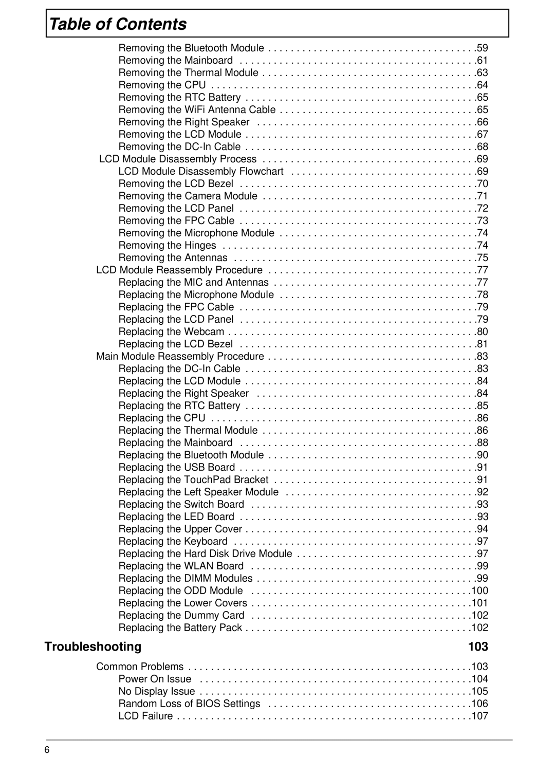 Acer 4820T manual Troubleshooting 103 