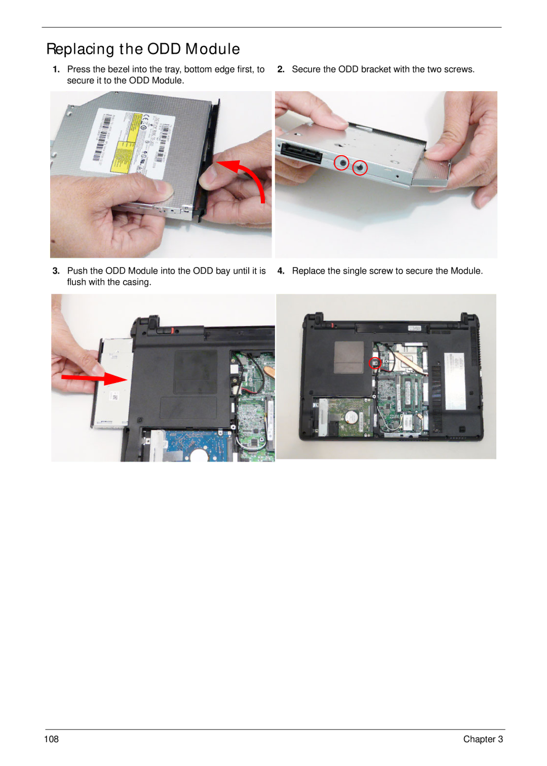 Acer 4820T manual Replacing the ODD Module 