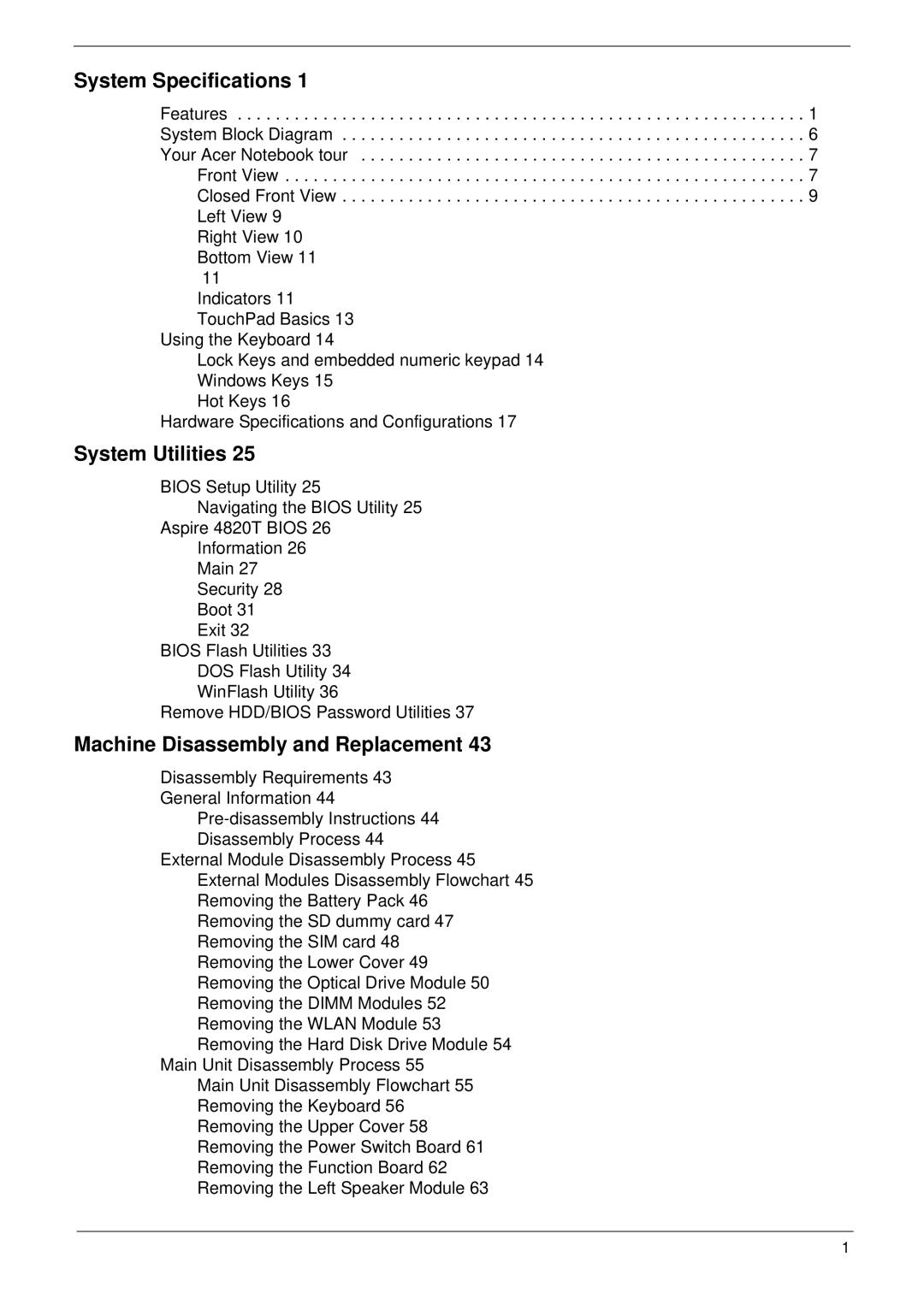 Acer 4820T manual System Specifications 