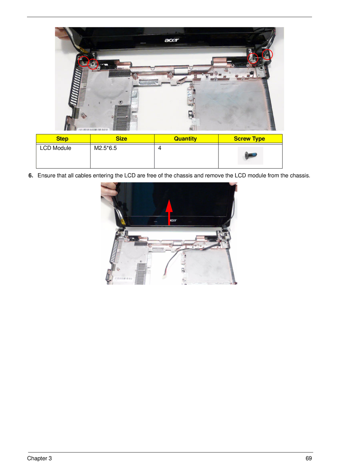 Acer 4820T manual Step Size Quantity Screw Type LCD Module M2.5*6.5 