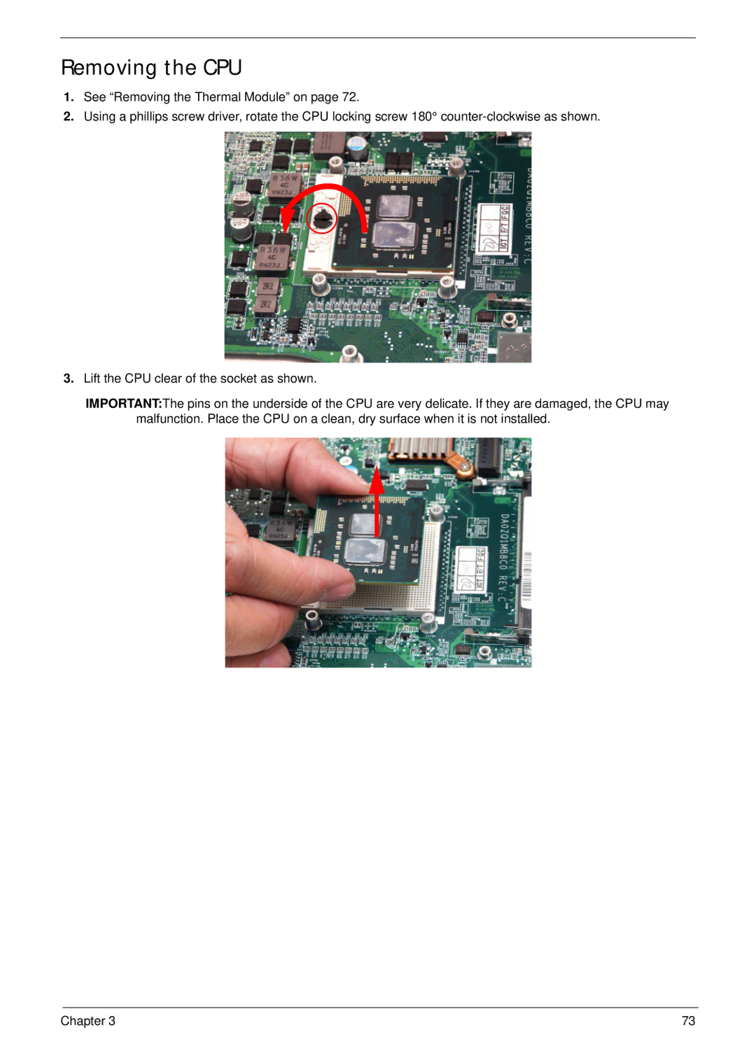 Acer 4820T manual Removing the CPU 