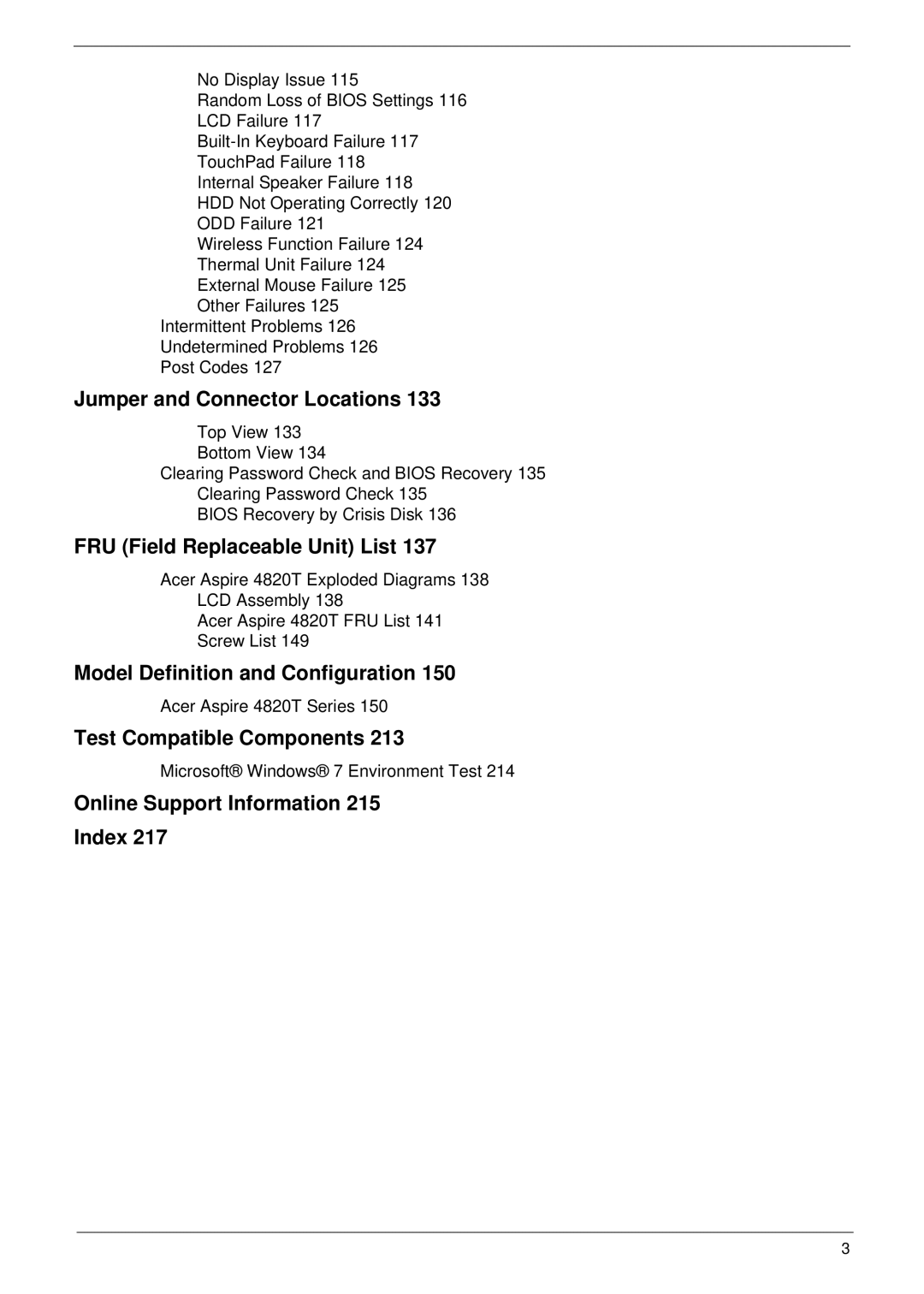 Acer 4820T manual FRU Field Replaceable Unit List 