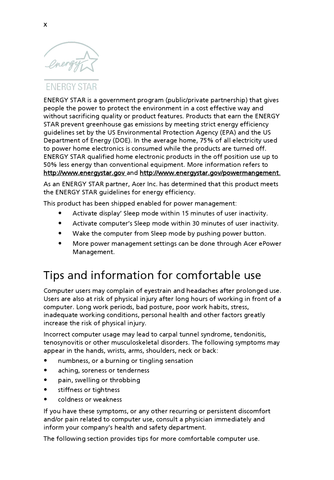 Acer 4920, MS2219 manual Tips and information for comfortable use 