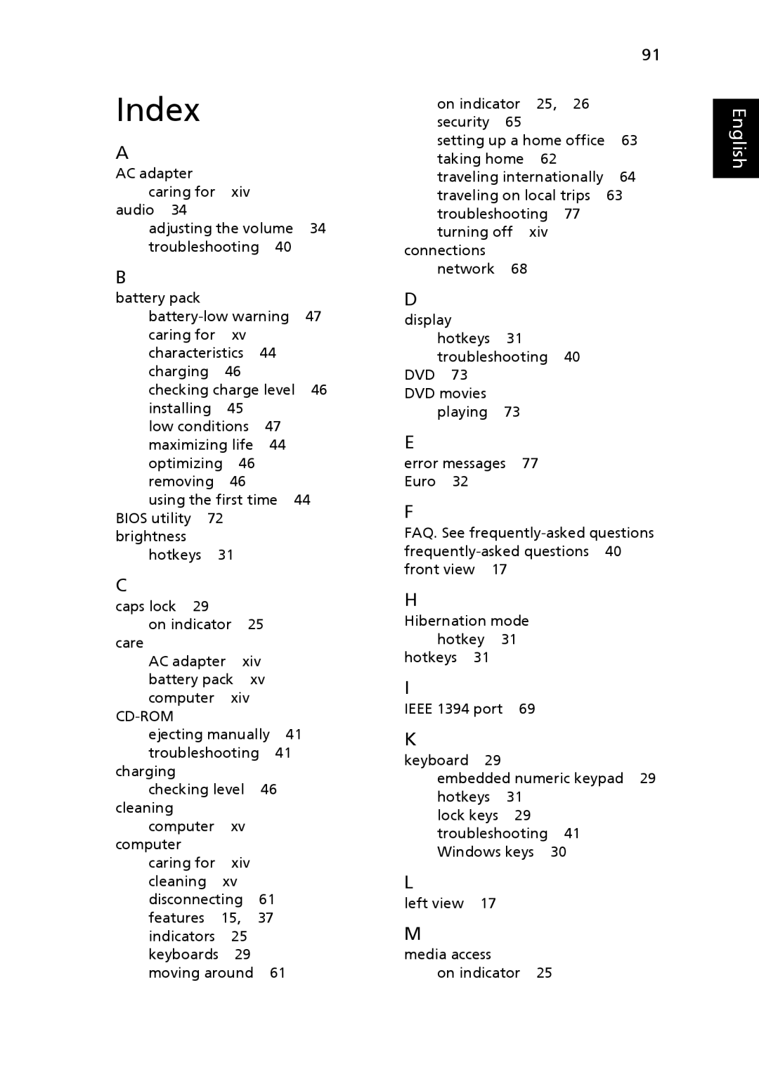 Acer MS2219, 4920 manual Index, Cd-Rom 