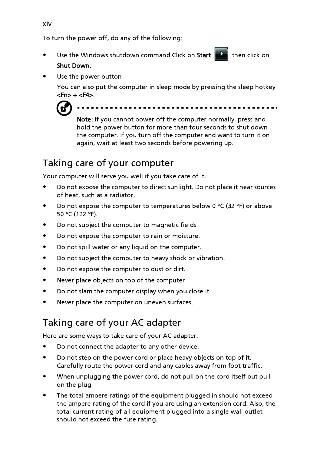 Acer 4920, MS2219 manual Taking care of your computer, Taking care of your AC adapter 