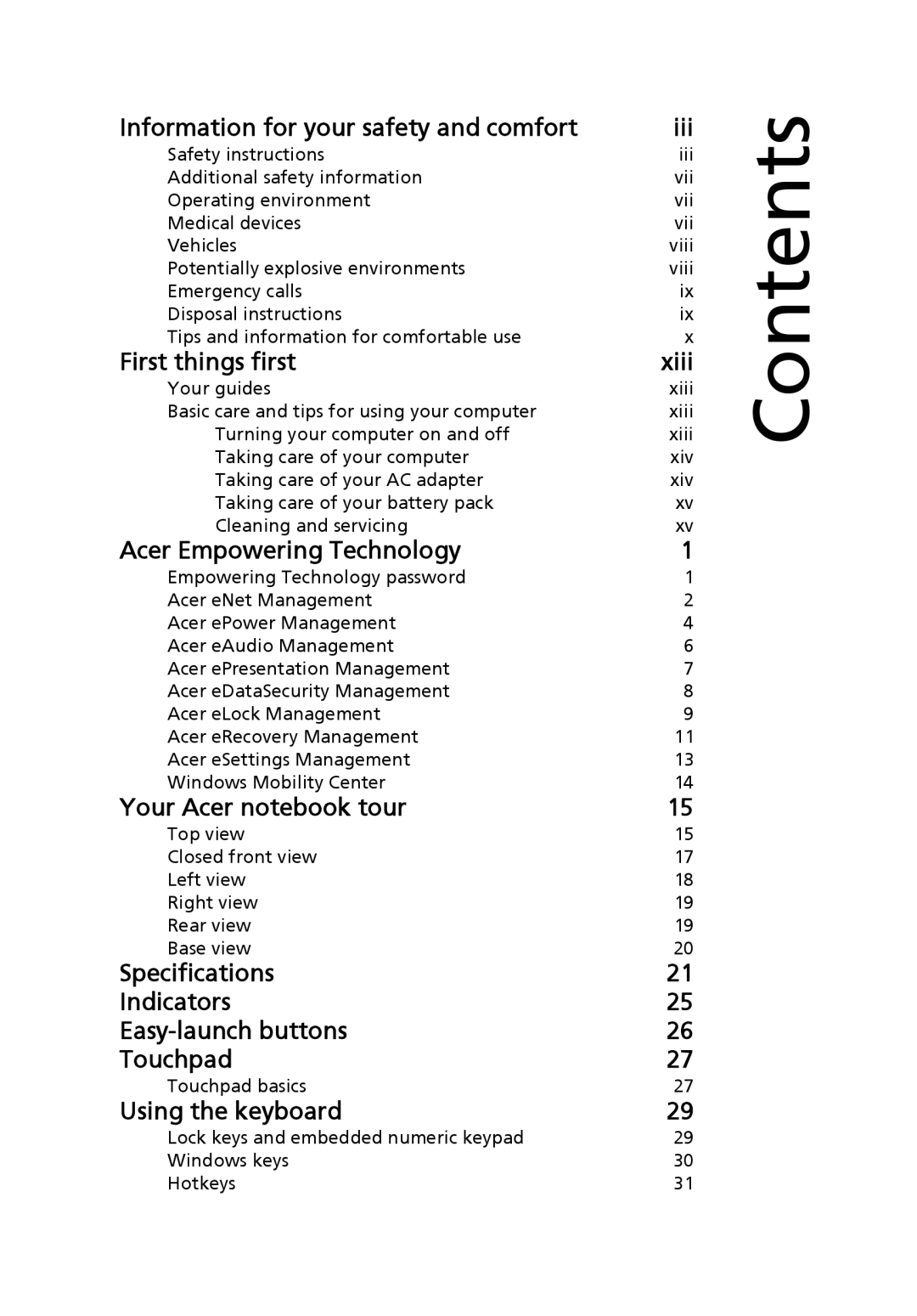 Acer 4920, MS2219 manual Contents 