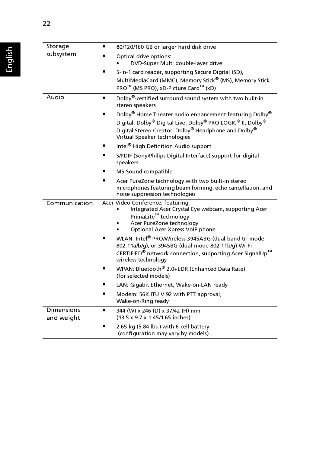 Acer 4920, MS2219 manual Storage 