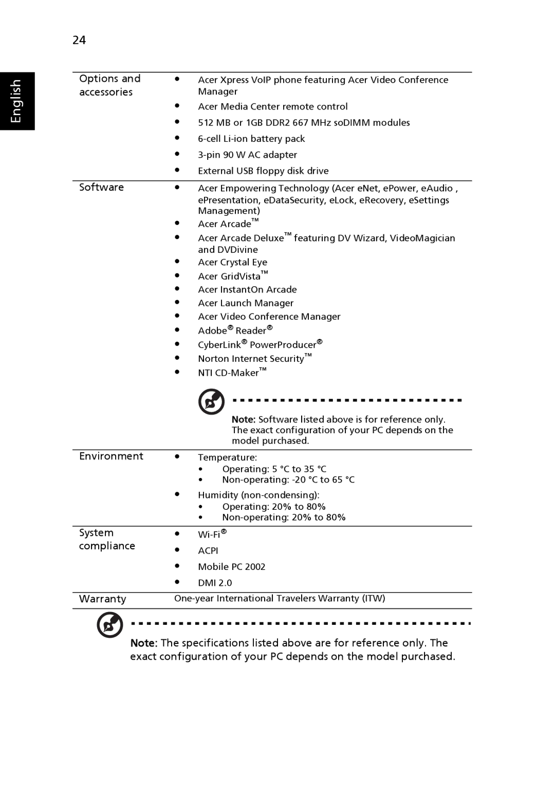 Acer 4920, MS2219 manual Options 