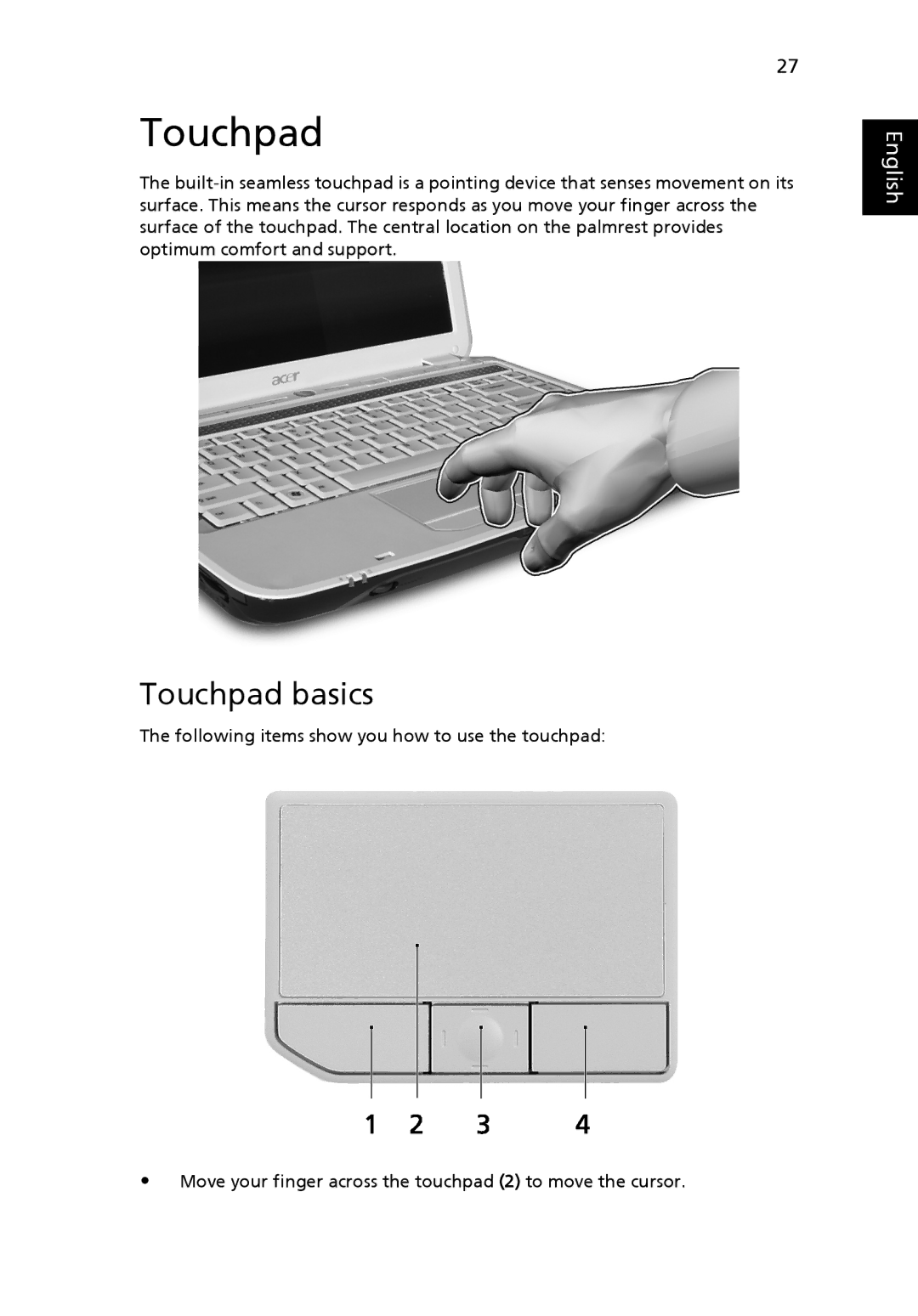 Acer MS2219, 4920 manual Touchpad basics 