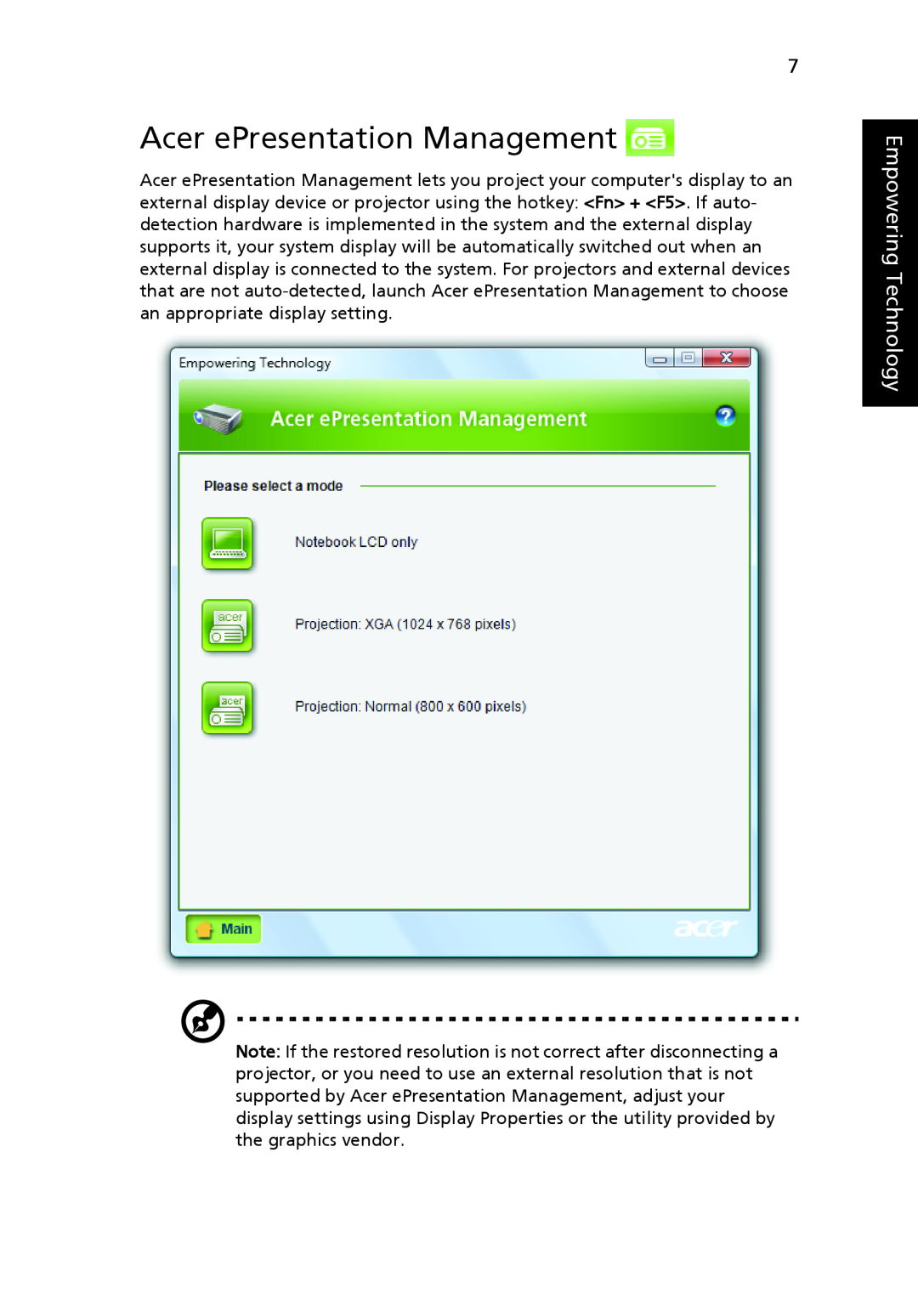 Acer MS2219, 4920 manual Acer ePresentation Management, Empowering Technology 