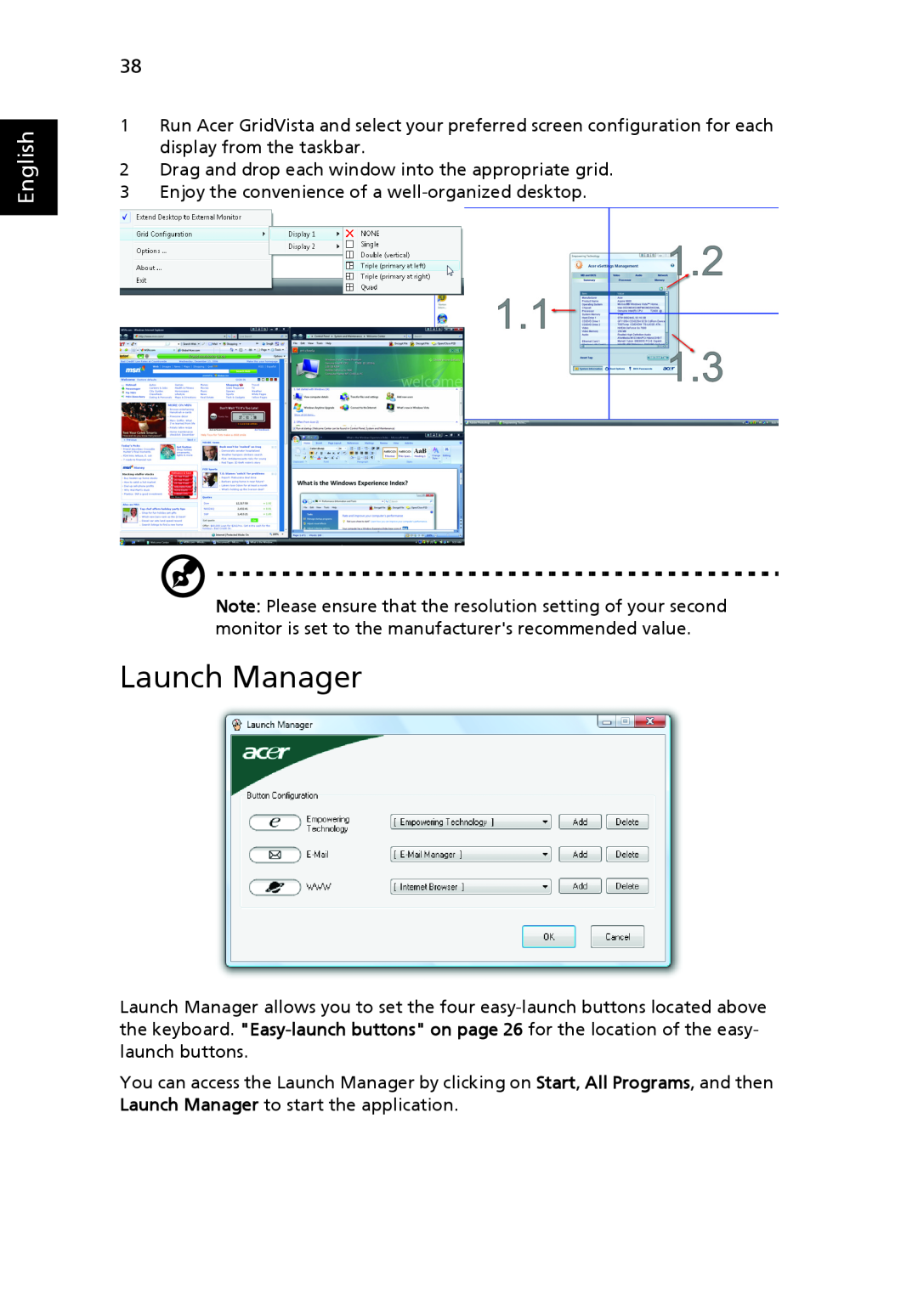 Acer 4920, MS2219 manual Launch Manager, English 