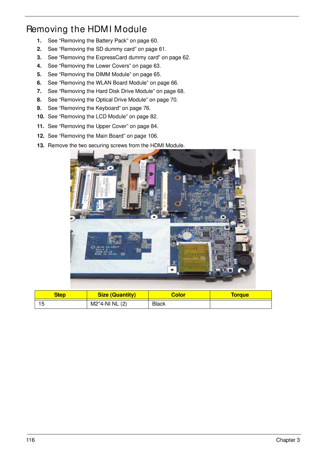 Acer 4930G manual Removing the Hdmi Module 