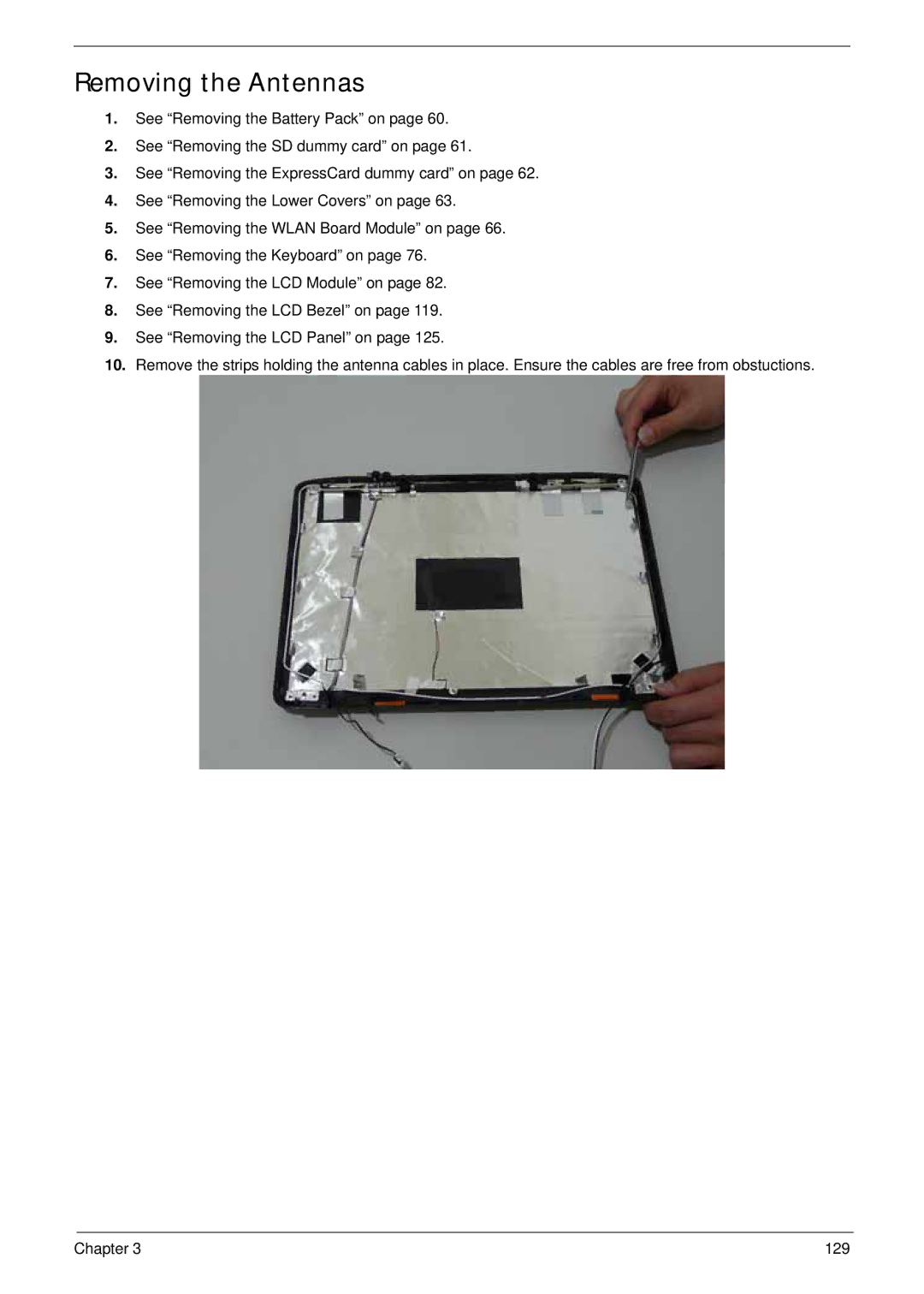 Acer 4930G manual Removing the Antennas 