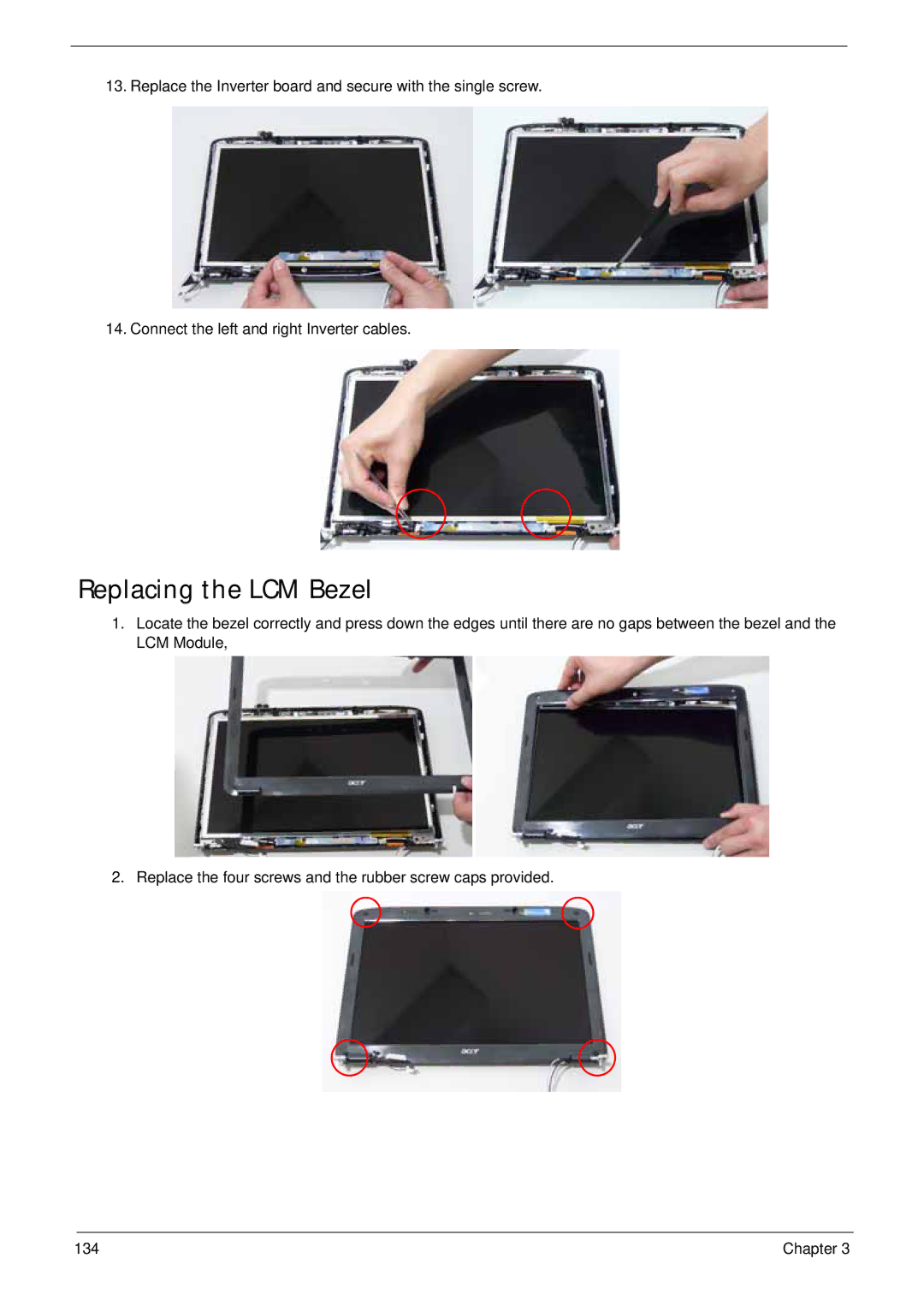 Acer 4930G manual Replacing the LCM Bezel 