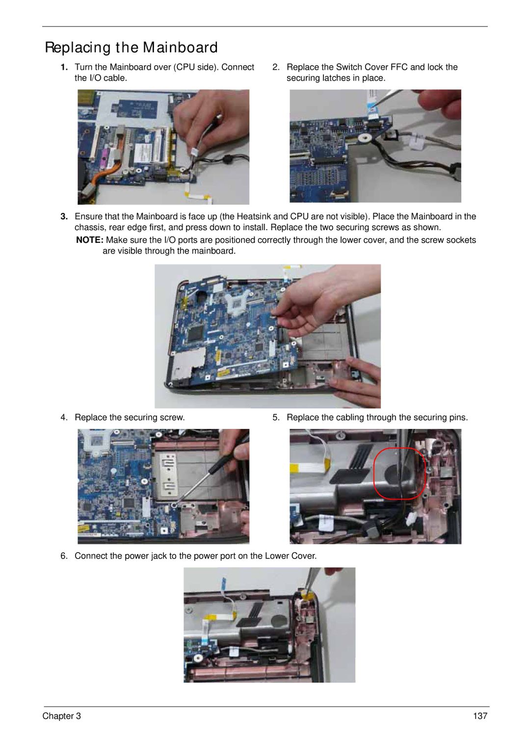 Acer 4930G manual Replacing the Mainboard 