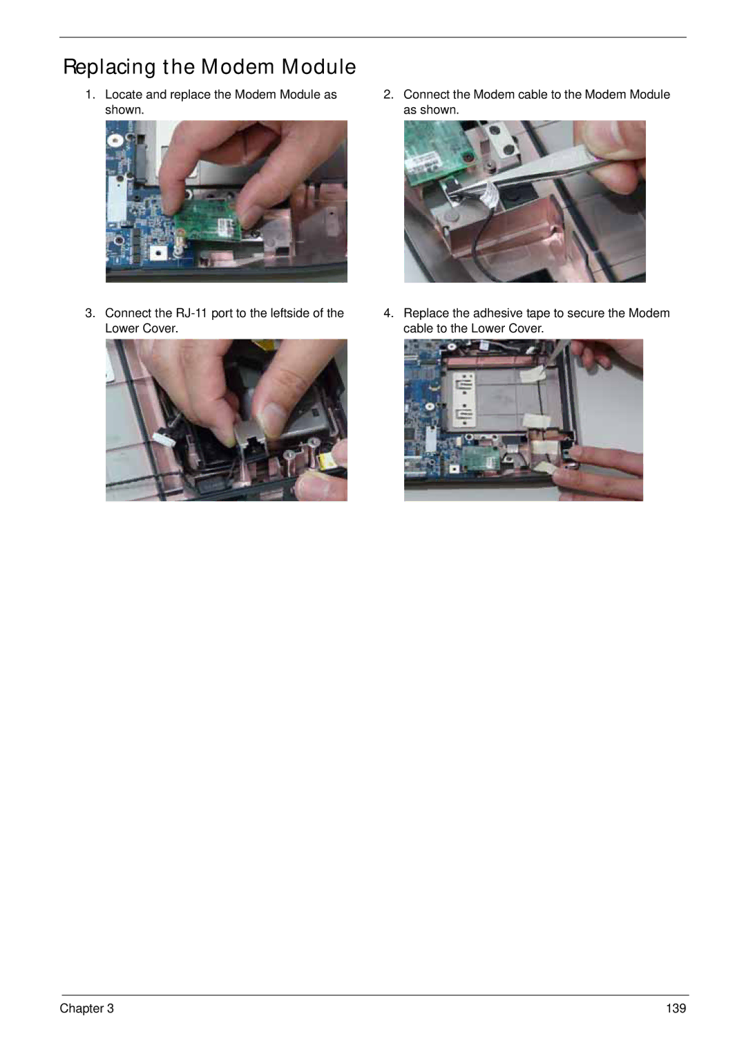 Acer 4930G manual Replacing the Modem Module 