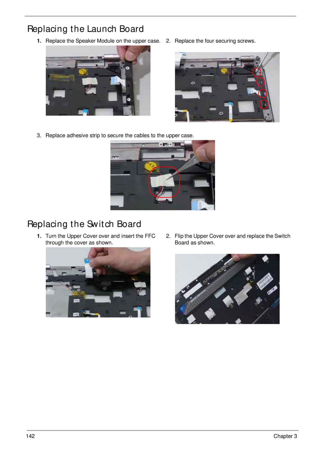 Acer 4930G manual Replacing the Launch Board, Replacing the Switch Board 