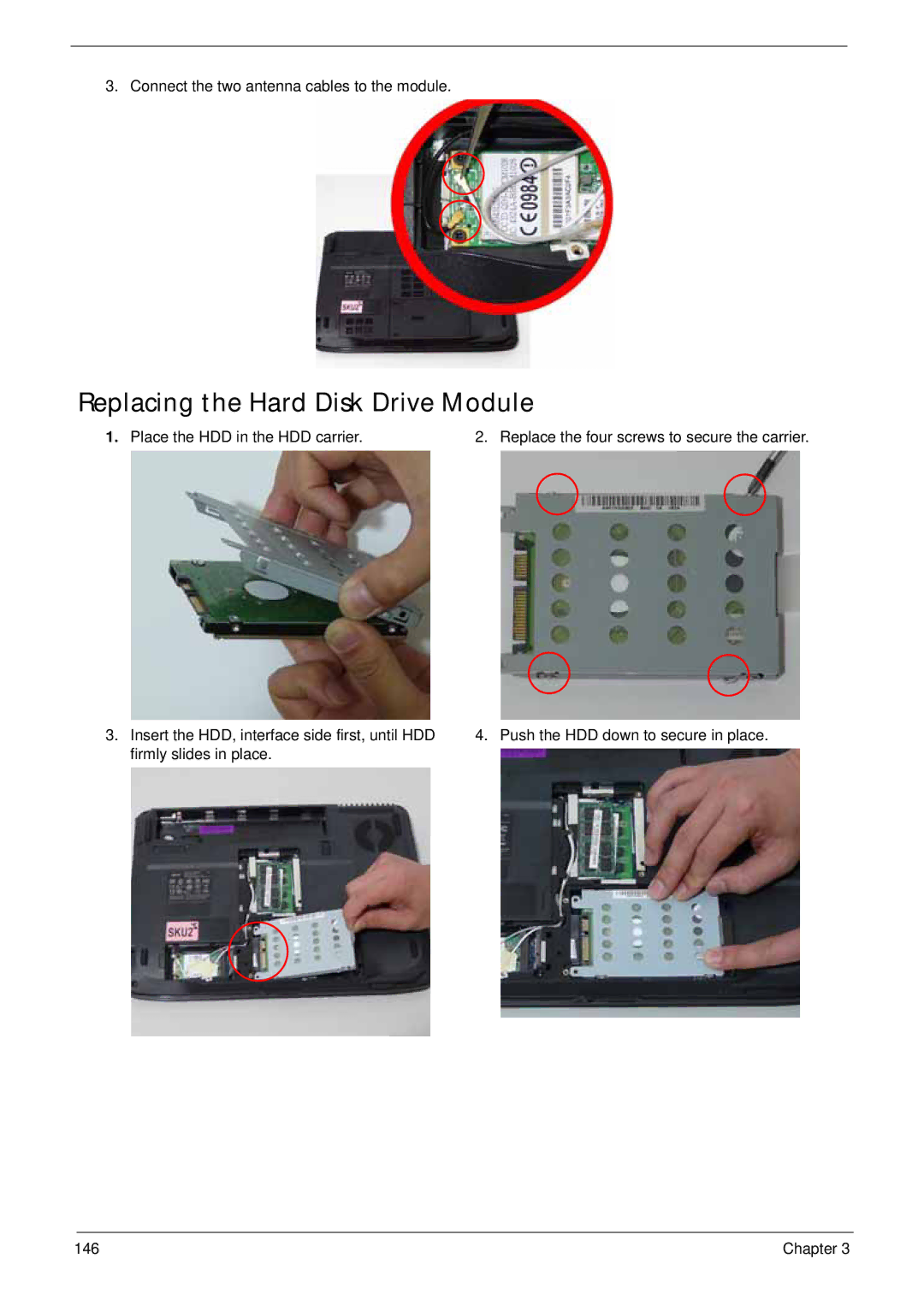 Acer 4930G manual Replacing the Hard Disk Drive Module 