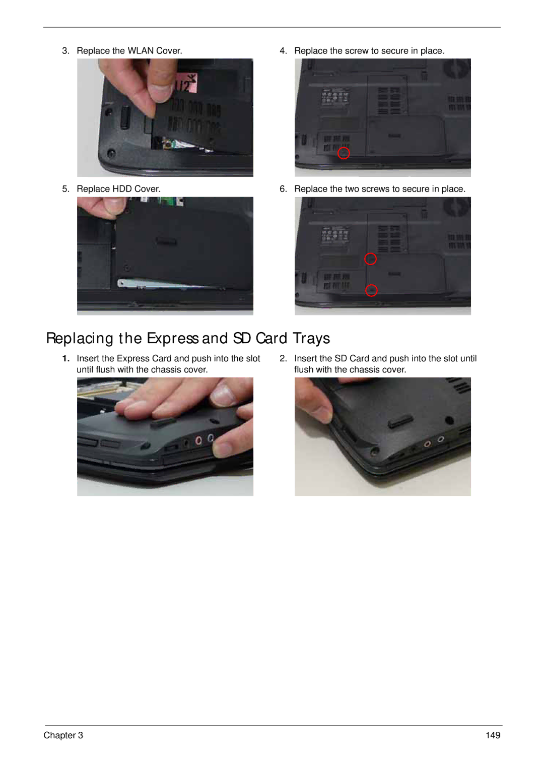 Acer 4930G manual Replacing the Express and SD Card Trays 