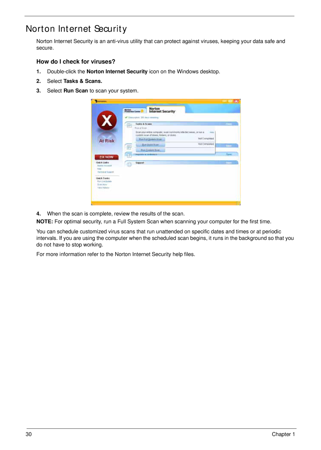 Acer 4930G manual Norton Internet Security, Select Tasks & Scans 