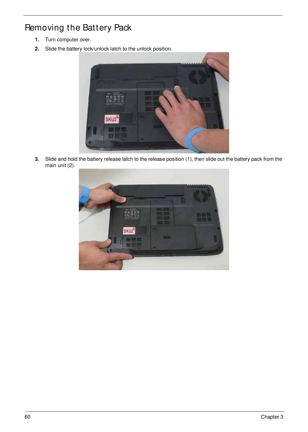 Acer 4930G manual Removing the Battery Pack 