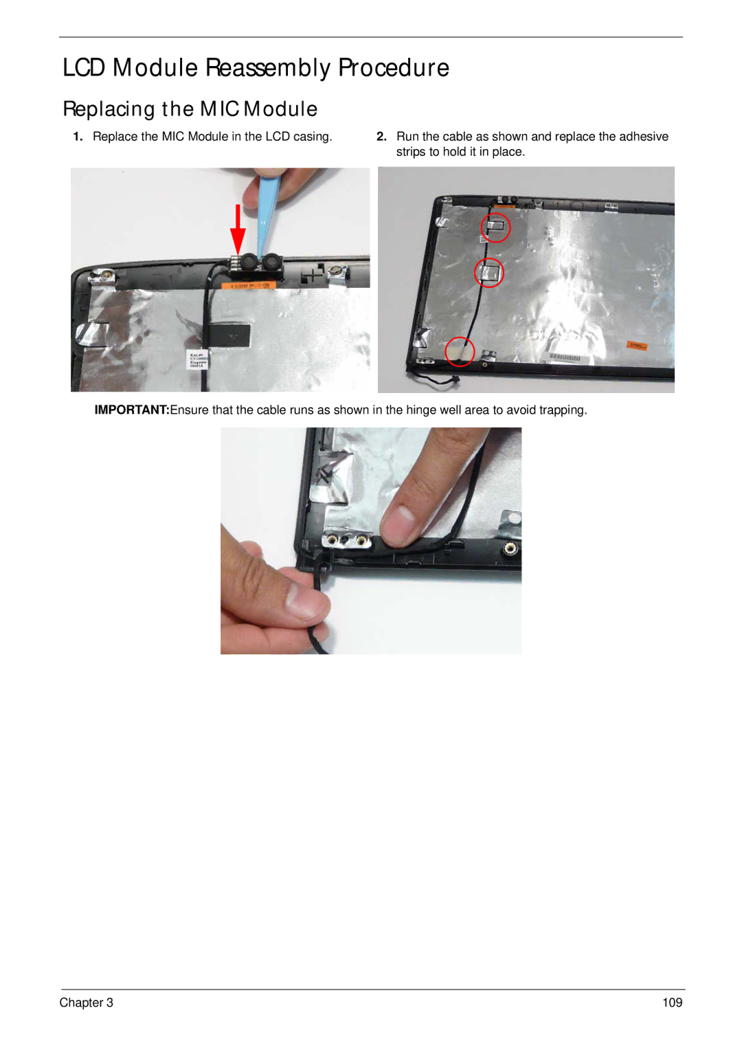 Acer 4935G SERIES manual LCD Module Reassembly Procedure, Replacing the MIC Module 