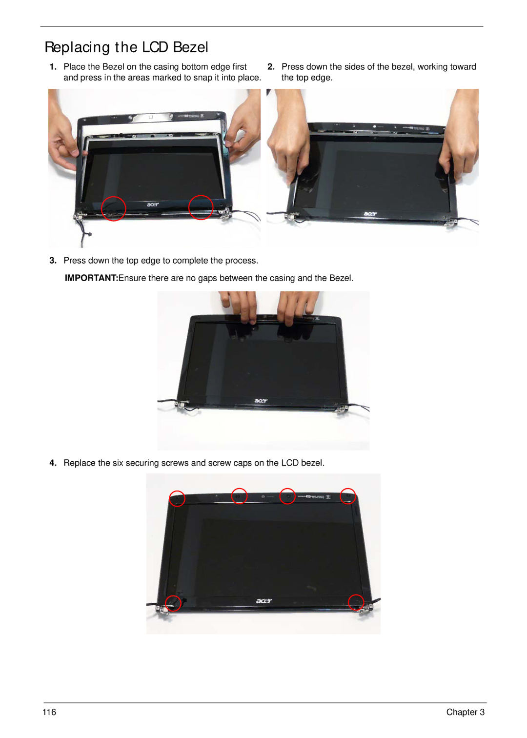 Acer 4935G SERIES manual Replacing the LCD Bezel 