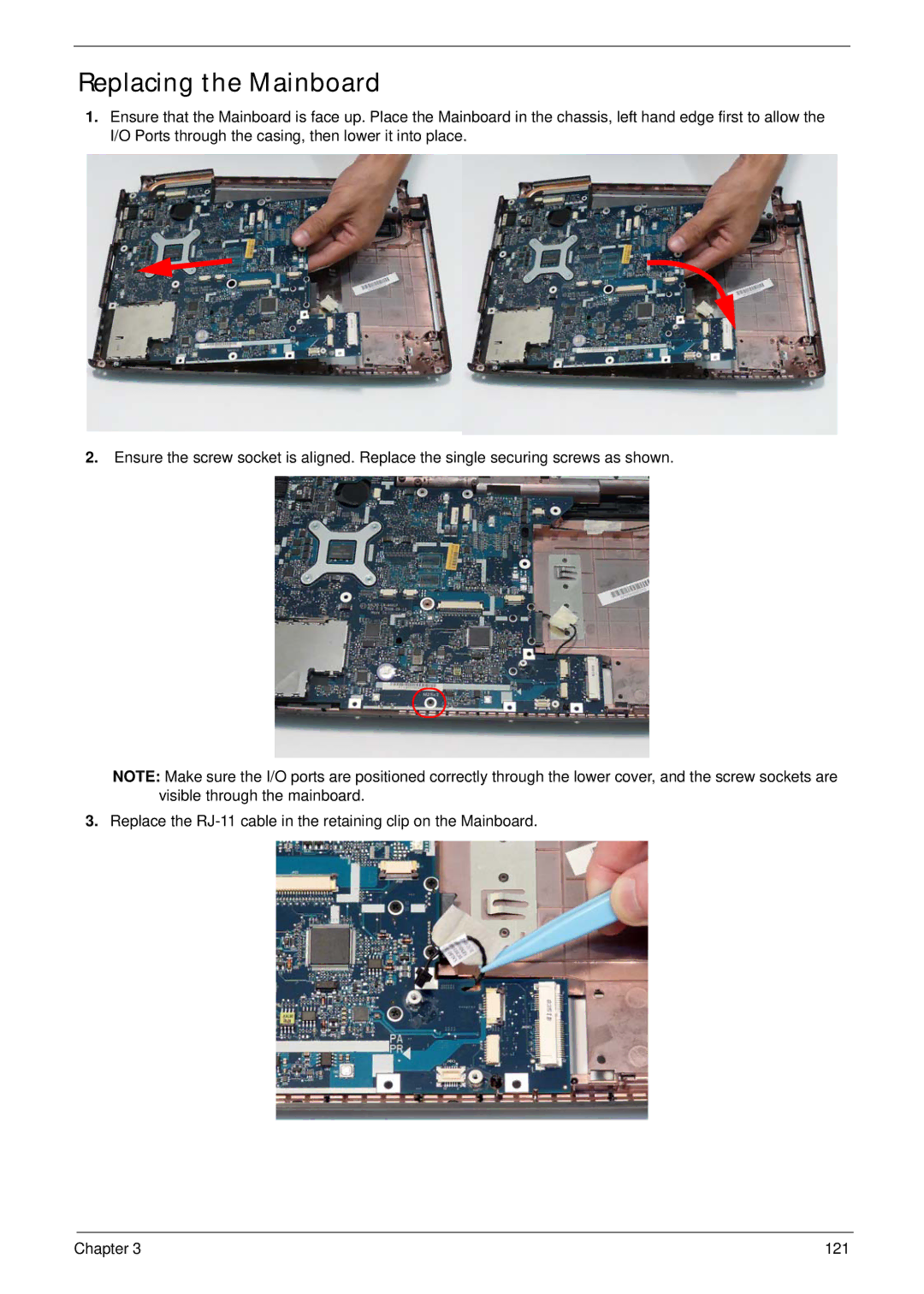 Acer 4935G SERIES manual Replacing the Mainboard 