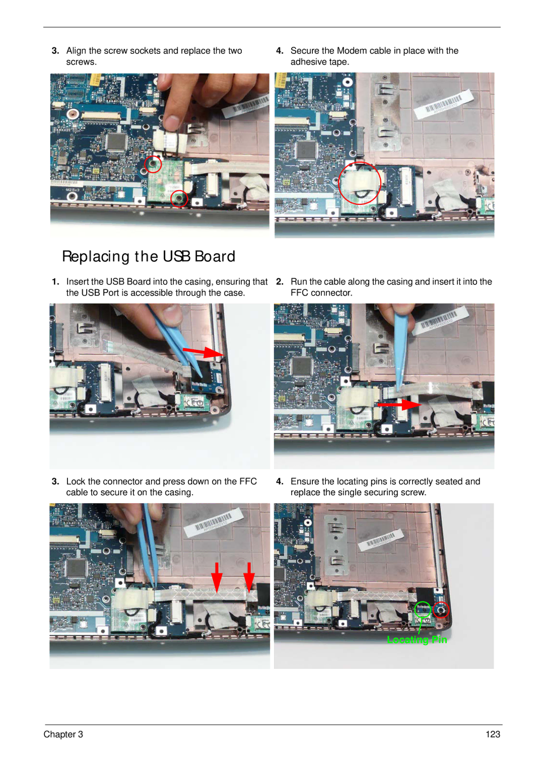 Acer 4935G SERIES manual Replacing the USB Board 